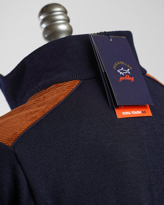 Paul  Shark Navy Wool Half Zip Sweater With Velvet Details Navy  1