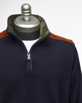 Paul  Shark Navy Wool Half Zip Sweater With Velvet Details Navy  3