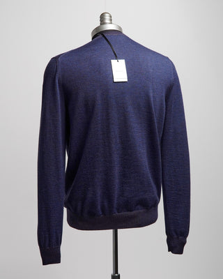 Gran Sasso Two Tone Lightweight Wool Crewneck Sweater Blue 