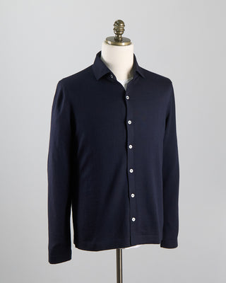 Gran Sasso Athleisure Full Button Wool Shirt Midnight 1084