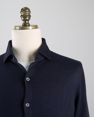 Gran Sasso Athleisure Full Button Wool Shirt Midnight 1086