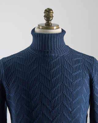 Gran Sasso Zig Zag Cableknit Vintage Wool Turtleneck Teal 0 2