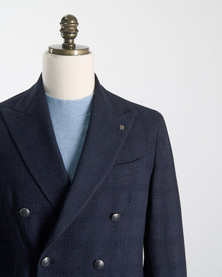 Tagliatore Double Breasted Wool Stretch Seersucker Blazer Navy 101