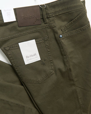 Re HasH Rubens Tailored Fit Stretch Cavalry Twill 5 Pocket Pants Olive 0 1