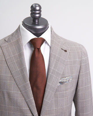 Tagliatore Crème Crinkle Check Wool Stretch Suit Brown 1 1