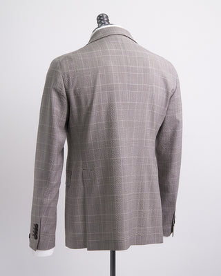 Tagliatore Crème Crinkle Check Wool Stretch Suit Brown 1 6