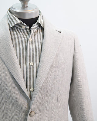 Tagliatore Pearl Grey Herringbone Linen Sport Jacket Grey 1 4