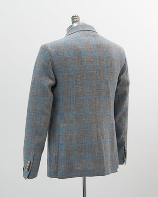Tagliatore Turquoise Check On Pearl Grey Linen  Wool Sport Jacket Turquoise 1
