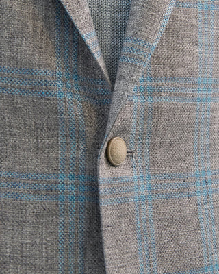 Tagliatore Turquoise Check On Pearl Grey Linen  Wool Sport Jacket Turquoise 1 3