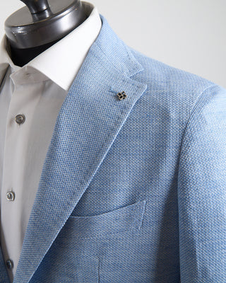 Tagliatore Sky Blue Linen  Cotton Soft Jersey Jacket Light Blue 142