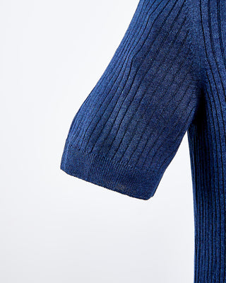 Gran Sasso Cotton  Linen Ribbed Fine Knit Polo Navy 1695