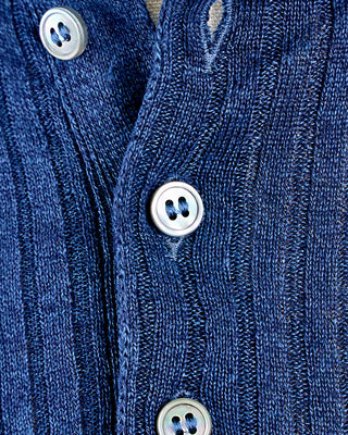 Gran Sasso Cotton  Linen Ribbed Fine Knit Polo Navy 1698