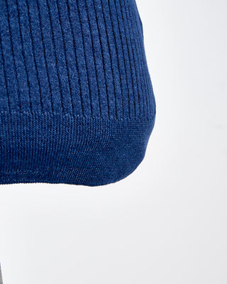 Gran Sasso Cotton  Linen Ribbed Fine Knit Polo Navy 1700
