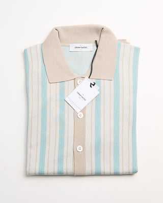 Gran Sasso Jacquard Stripe Full Botton Polo Shirt Beige 20