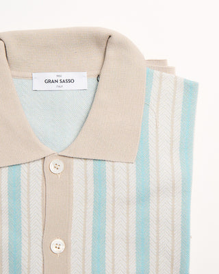 Gran Sasso Jacquard Stripe Full Botton Polo Shirt Beige 2 21