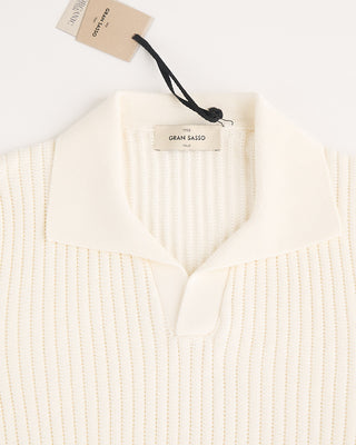 Gran Sasso Pearl Stitch Ribbed Johnny Collar Polo White 2 1287