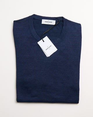 Gran Sasso Linen  Cotton Fine Knit T Shirt Navy 1 31