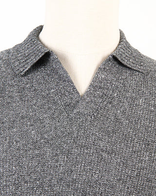 Gran Sasso Linen  Cotton Popcorn Stitch Johnny Collar Polo Salt  Pepper 284