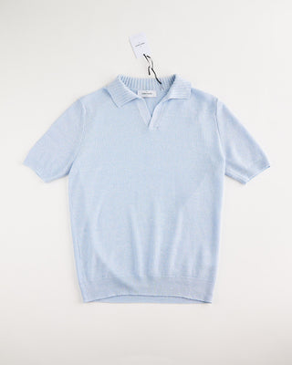 Gran Sasso Linen  Cotton Popcorn Stitch Johnny Collar Polo Light Blue 1819