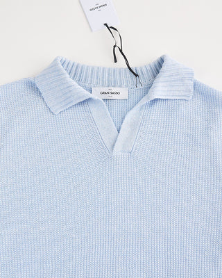 Gran Sasso Linen  Cotton Popcorn Stitch Johnny Collar Polo Light Blue 2 1818