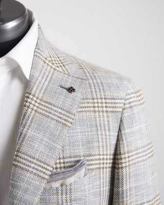 Tagliatore Ice Blue  Taupe Check Stretch Hopsack Soft Jacket Light Blue 113