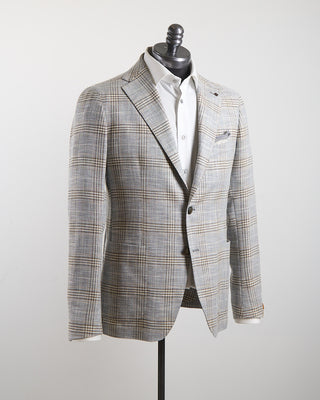Tagliatore Ice Blue  Taupe Check Stretch Hopsack Soft Jacket Light Blue 19