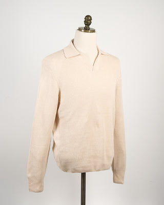 Gran Sasso Linen  Cotton Long Sleeve Ribbed Johnny Collar Polo Cream 184