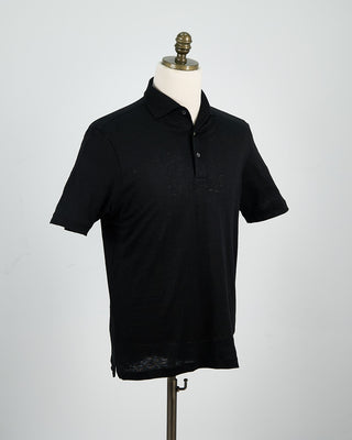 Gran Sasso 100% Linen Standup Collar Polo Black 1477