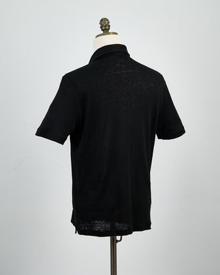 Gran Sasso 100% Linen Standup Collar Polo Black 1478