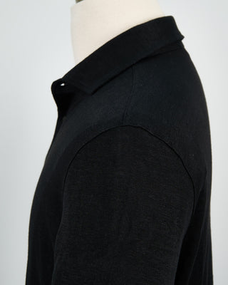 Gran Sasso 100% Linen Standup Collar Polo Black 1479