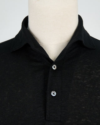 Gran Sasso 100% Linen Standup Collar Polo Black 1480