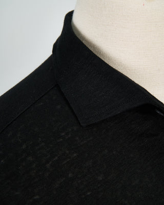 Gran Sasso 100% Linen Standup Collar Polo Black 1481