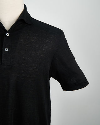Gran Sasso 100% Linen Standup Collar Polo Black 1484