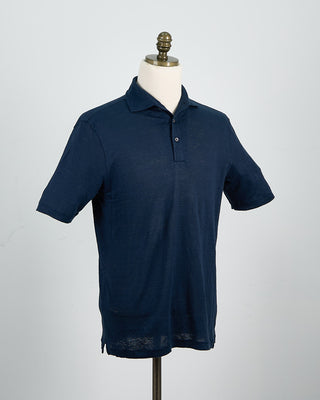 Gran Sasso 100% Linen Standup Collar Polo Navy 1468