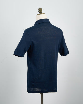 Gran Sasso 100% Linen Standup Collar Polo Navy 1469