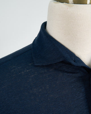 Gran Sasso 100% Linen Standup Collar Polo Navy 1471