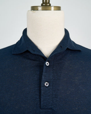 Gran Sasso 100% Linen Standup Collar Polo Navy 1472