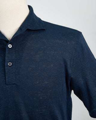 Gran Sasso 100% Linen Standup Collar Polo Navy 1475