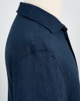 Gran Sasso 100% Linen Standup Collar Polo Navy 1476