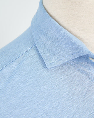 Gran Sasso 100% Linen Standup Collar Polo Light Blue 1498