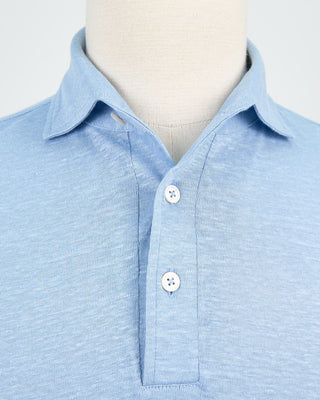 Gran Sasso 100% Linen Standup Collar Polo Light Blue 1499