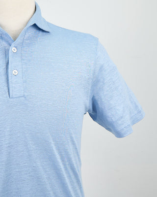 Gran Sasso 100% Linen Standup Collar Polo Light Blue 1503