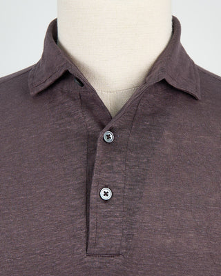 Gran Sasso 100% Linen Standup Collar Polo Plum 1489
