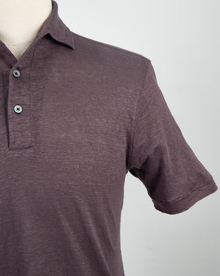 Gran Sasso 100% Linen Standup Collar Polo Plum 1490
