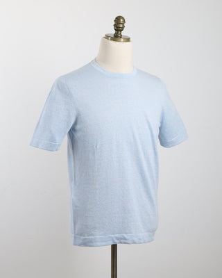 Gran Sasso Linen  Cotton Fine Knit T Shirt Light Blue 1817