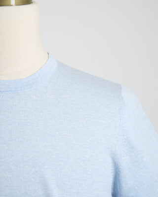 Gran Sasso Linen  Cotton Fine Knit T Shirt Light Blue 1822