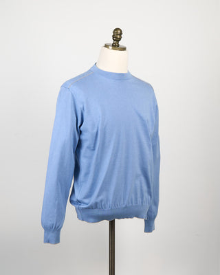 Paul  Shark Leather Trim Cotton  Cashmere Crewneck Light Blue 171