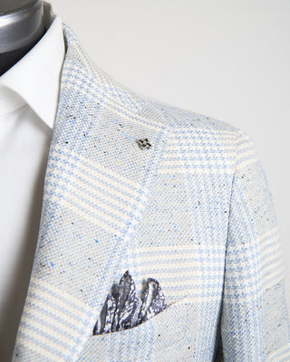 Tagliatore Elegant Summer Check Jacket Light Blue 1413
