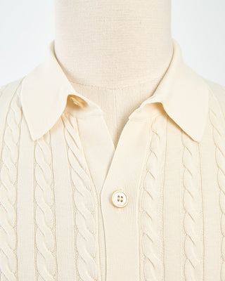 Gran Sasso Cableknit Full Botton Polo Cream 1728