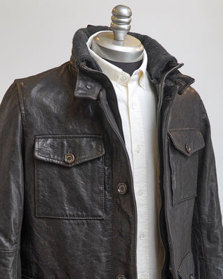 Gimos Brown Ribbed Collar Leather Field Jacket Brown  8